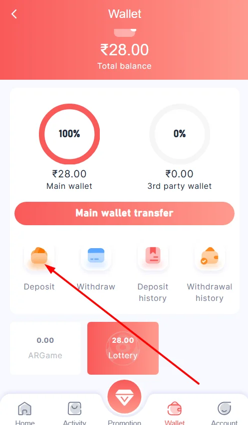 click deposit section